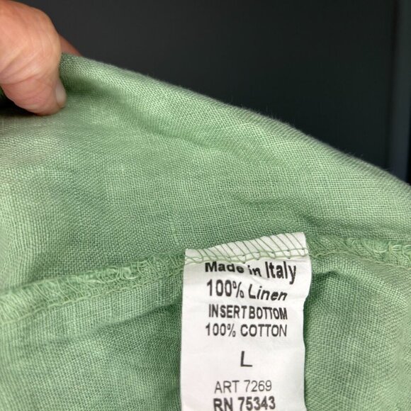 TERZO MILLENNIO Womens L Blouse Pullover Cap Sleeve Italian Linen Green Peplum - Picture 4 of 5